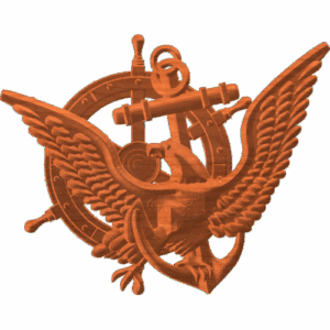 Eagle in front of anchor and wheel